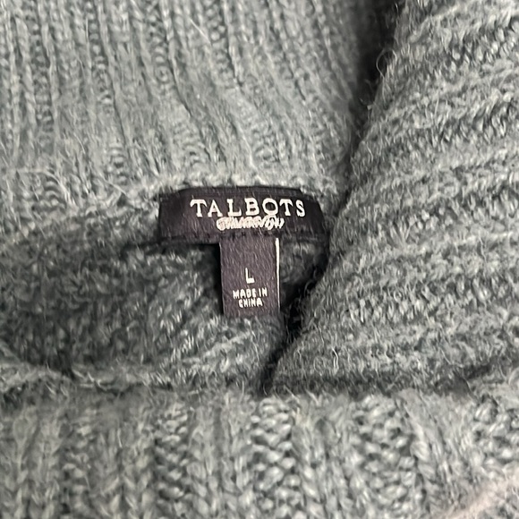 Talbots chunky sweater wool alpaca blend green turtleneck cowl neck cable knit L - Picture 10 of 11